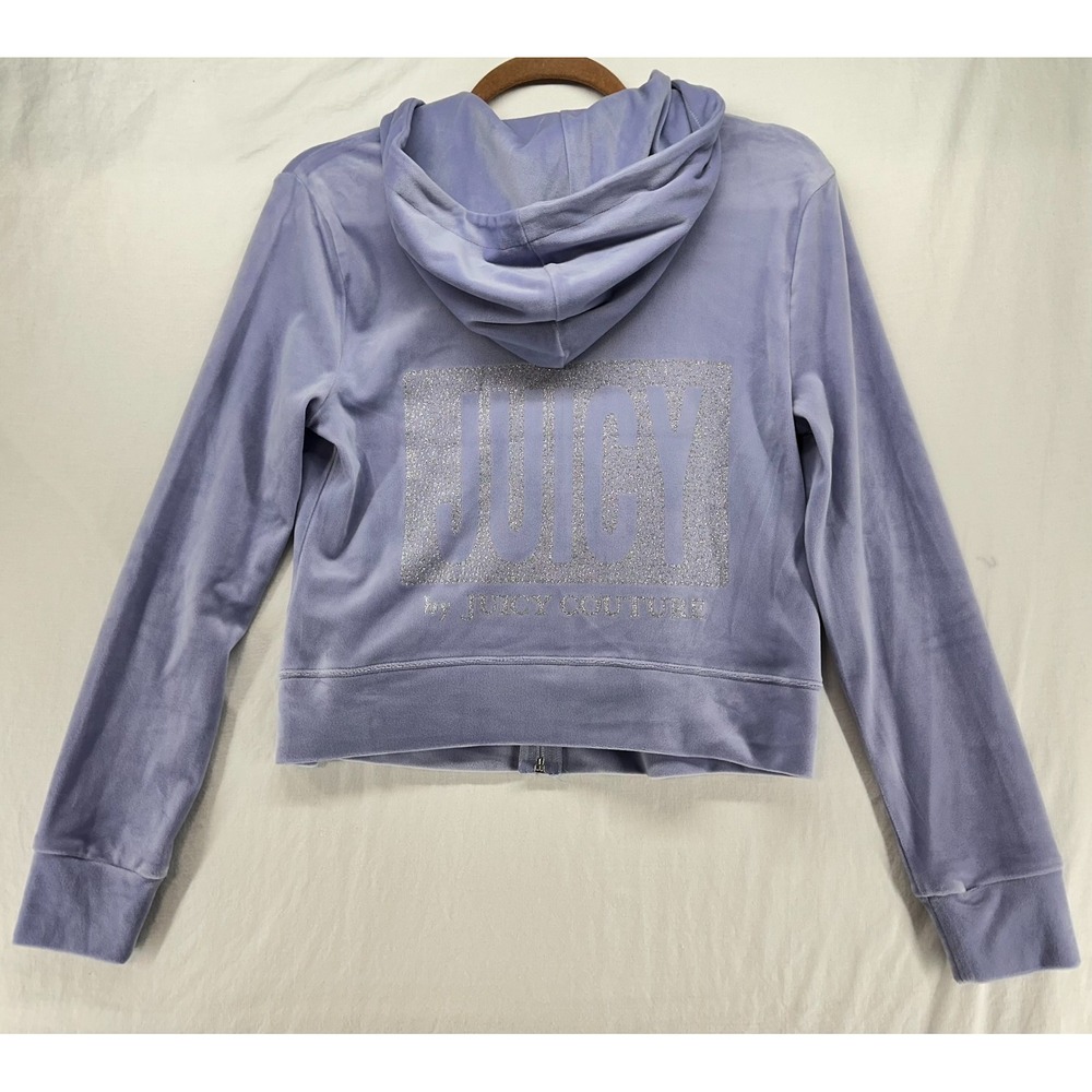 Juicy by Juicy Couture Women Purple Velour Full Zip Hoodie Glitter Logo Small
